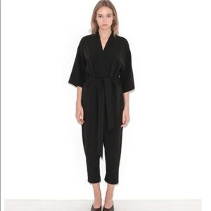 Offon Women’s Linen Jumpsuit Black Size M Belted Cropped
